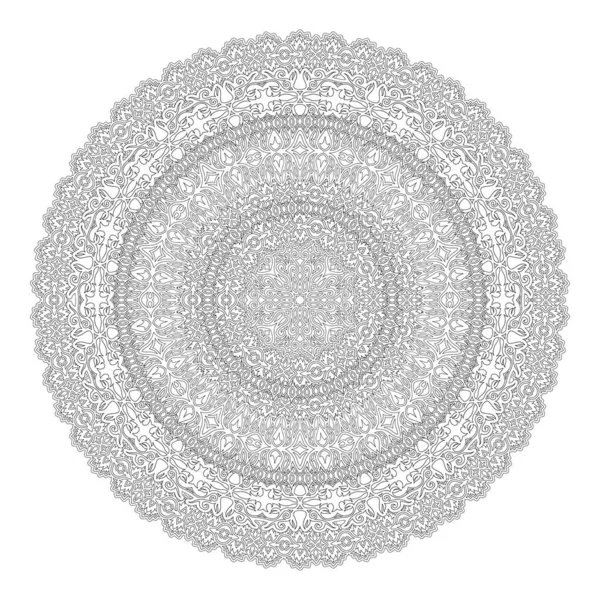白を基調とした抽象的な丸い曼荼羅図を持つ大人のぬり絵のページのための美しいモノクロの線形イラスト — ストックベクタ
