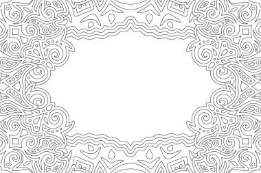 Soyut klasik dikdörtgen kenarı ve beyaz kopya alanı olan yetişkin boyama kitabı sayfası için güzel monokrom doğrusal illüstrasyonuName