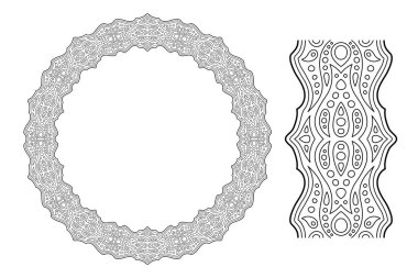 Soyut daire deseni ve beyaz arkaplanda izole edilmiş boya fırçası ile tek renkli doğrusal çizim