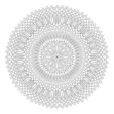 Beyaz arkaplanda izole edilmiş soyut yuvarlak doğrusal tek desenli yetişkin boyama kitabı sayfası için güzel tek renkli illüstrasyon