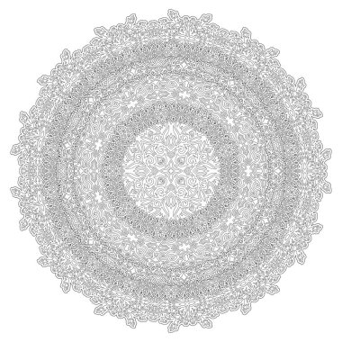 Beyaz arkaplanda izole edilmiş soyut yuvarlak doğrusal vintage tek desenli boyama kitabı sayfası için güzel monokrom çizimi