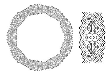 Soyut geometrik daire deseni ve beyaz arkaplanda izole edilmiş tekrarlanabilir boya fırçası ile güzel tek renkli doğrusal illüstrasyon