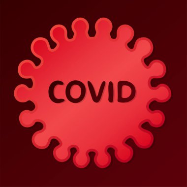 Mor arkaplanda kırmızı koronavirüs silueti ve metin covid ile güzel renkli çizimler