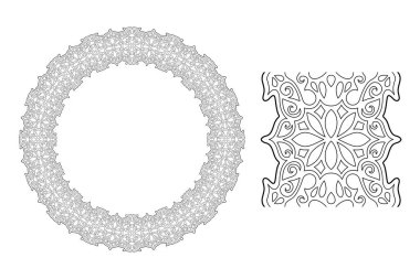 Soyut daire deseni ve beyaz arkaplanda izole edilmiş boya fırçası ile renklendirme kitabı sayfası için tek renkli doğrusal illüstrasyon