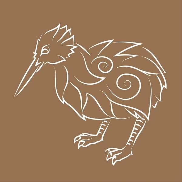 Belle Illustration Tribale Dessinée Main Avec Silhouette Oiseau Kiwi Blanc — Image vectorielle