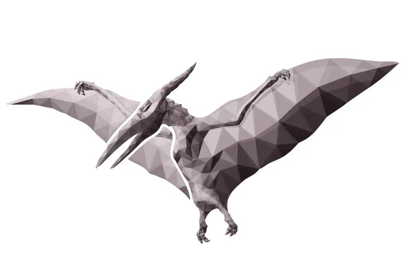 Vacker Låg Poly Illustration Med Stiliserade Flygande Pterodaktyl Silhuett Isolerad — Stock vektor
