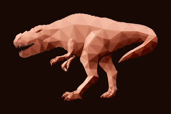 Krásná Nízká Poly Ilustrace Červenou Tyranosaurus Silueta Tmavohnědém Pozadí — Stockový vektor