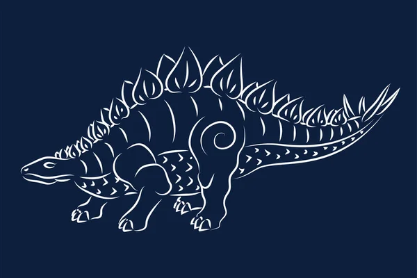 Schöne Handgezeichnete Stammesillustration Mit Weißer Stegosaurus Silhouette Auf Blauem Hintergrund — Stockvektor