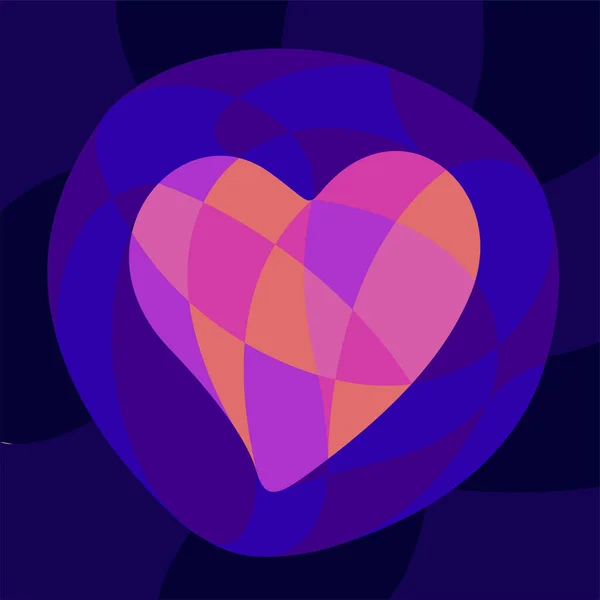 Schöne Bunte Romantische Illustration Mit Glänzender Neonfarbener Herzform Auf Dunkelblauem — Stockvektor