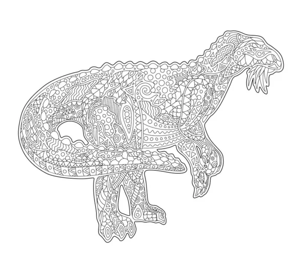 Bella Illustrazione Lineare Adulti Colorare Pagina Libro Con Iguanodon Silhouette — Vettoriale Stock