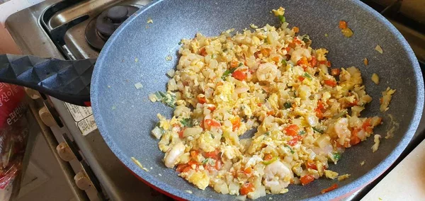 Delicioso Arroz Frito Con Verduras Camarones — Foto de Stock