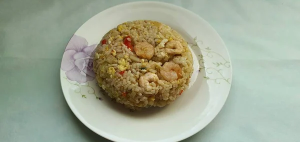 Delicioso Arroz Frito Con Verduras Camarones — Foto de Stock