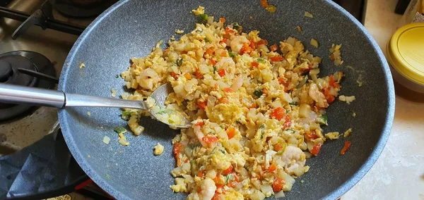 Delicioso Arroz Frito Con Verduras Camarones — Foto de Stock