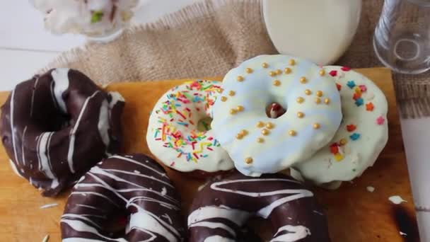 Donuts Tradicionais Donuts Férias Vários Donuts — Vídeo de Stock