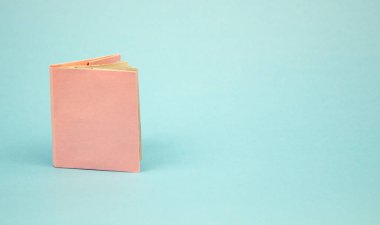 Kitaplar ve ders kitapları. Mavi arkaplan üzerine bir kitap. Mesafe ya da ev eğitimi. Mocap. Okula dönelim. metin için yer