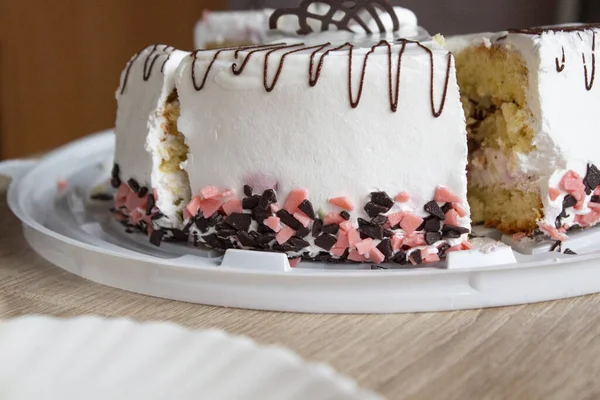 Tortenhintergrund Nahaufnahme Von Schokoladenkuchen Hintergrund Frischer Schokoladenkuchen Hintergrund Hintergrund Hausgemachter — Stockfoto