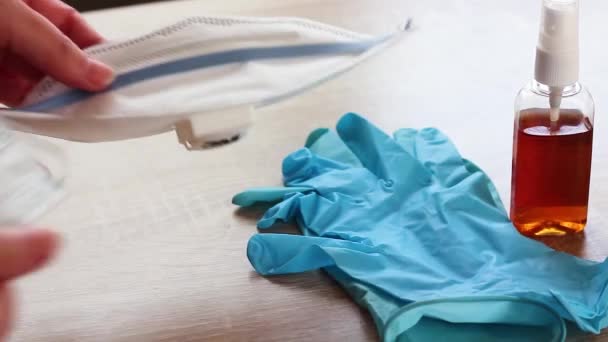 Masks Gloves Antiseptic Quarantine Covid Corona Virus Means Protection Virus — Stock Video