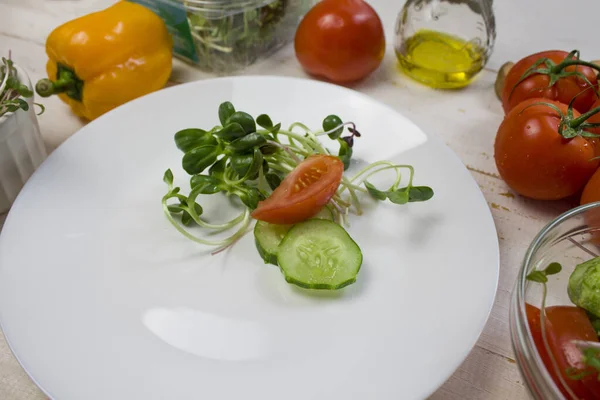 Microgreen Brotes Verduras Brotadas Las Semillas Las Plantas Ensalada Verduras — Foto de Stock