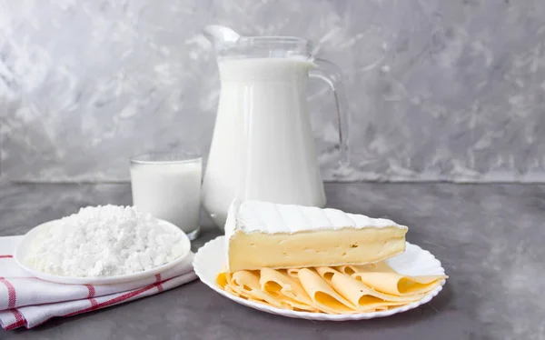 Milch Quark Käse Leben Frischer Milchprodukte Frische Milchprodukte Milchprodukte Für — Stockfoto