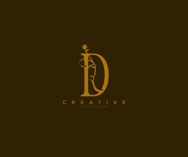 D Harfi Çiçek Monogramı Zarif Logotype İllüstrasyonu
