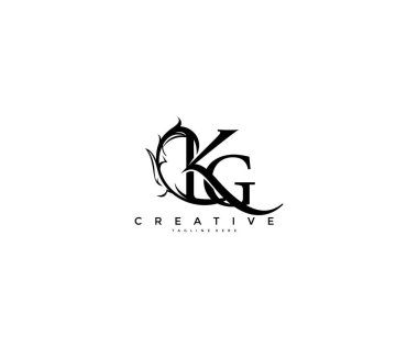 İlk Harf KG Bağlı Monogram Çiçek Modern Gotik Logosu