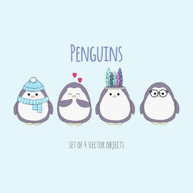 Kawaii penguenler seti