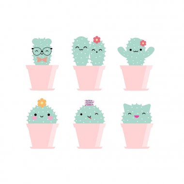 Kawaii kaktüsler seti
