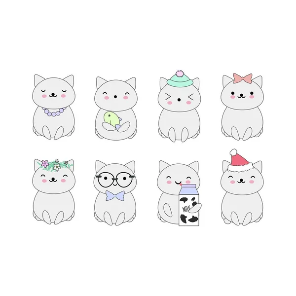 Set di gatti Kawaii — Vettoriale Stock
