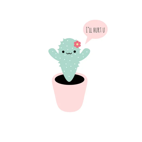 Illustration Vectorielle Avec Cactus Kawaii Mignon Phrase Vais Blesser Bon — Image vectorielle