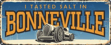 Vintage teneke işareti koleksiyonu ile ABD şehirler. Bonneville. Utah. Retro Hatıra Eşyası veya kartpostal şablonları pas arka plan üzerinde. Yarış.