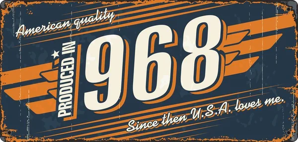 Prodotto in. Segno retrò. Compleanno. Un regalo. Un regalo. 1960. Compleanno. 1968. L'America. Stati Uniti . — Vettoriale Stock