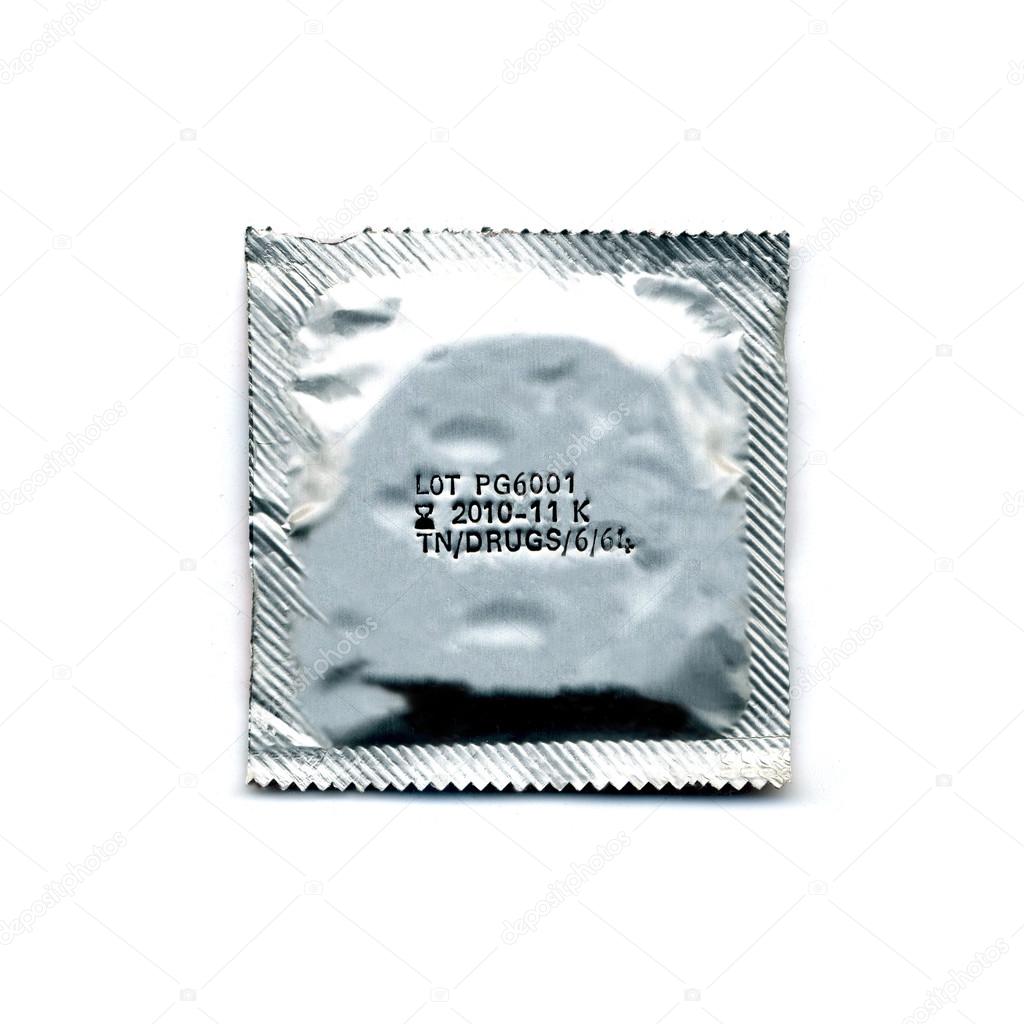 Image of condom pack over white background