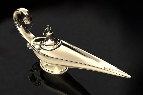Ilustração 3D da lâmpada de prata Genie — Fotografia de Stock