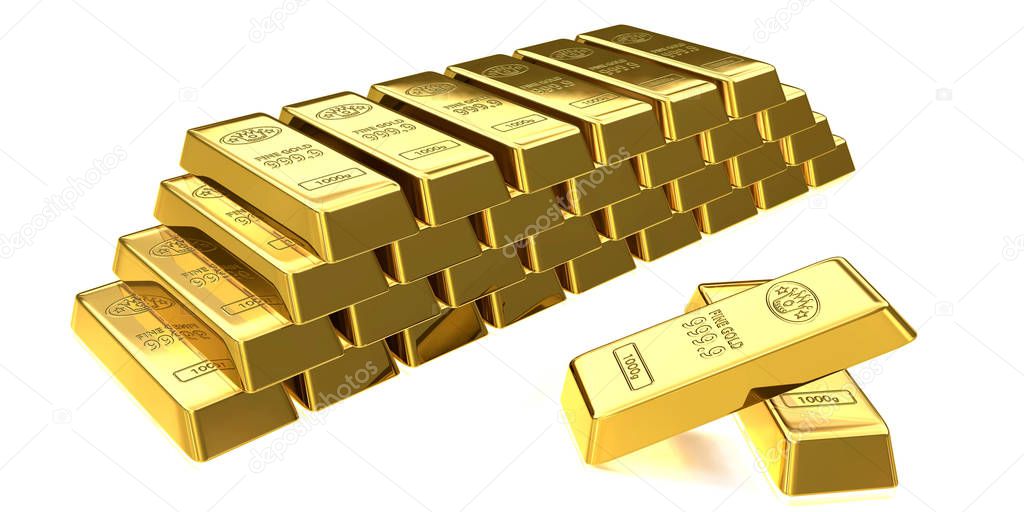 3D illustration of gold bullion