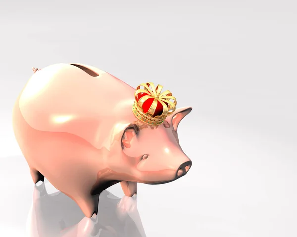 3d Illustration of Piggy Bank with crown — Stock Photo, Image