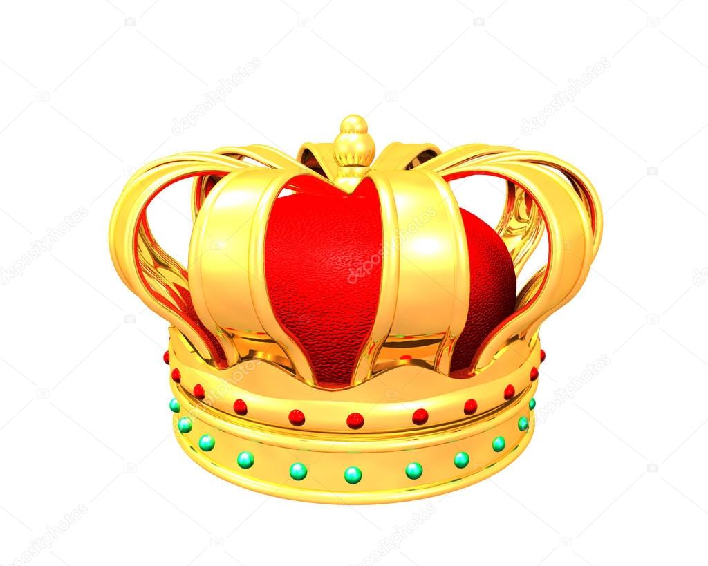 3d Illustration of gold crown on white background