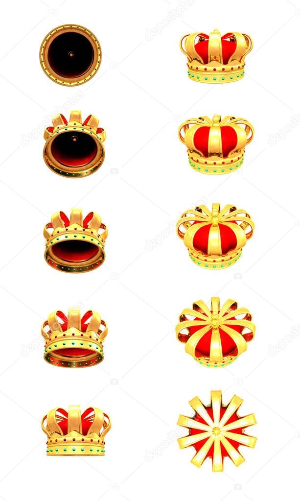 3d Illustration of Golden Crowns