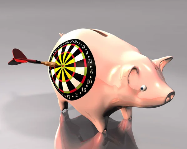 3d Illustration of Piggy Bank and dart target — Stock Photo, Image