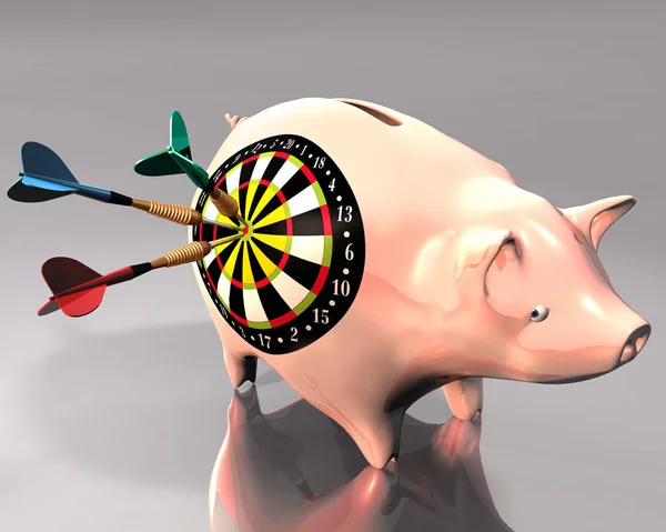 3d Illustration of Piggy Bank and dart target — Stock Photo, Image