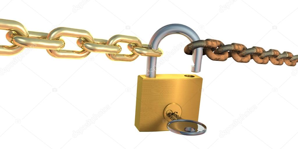 3d illustration of Padlock and chain