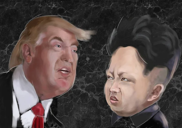 Δεκ 2017 - Donald Trump 45η ηγέτης Κορέας Πρόεδρος των Ηνωμένων Πολιτειών της Αμερικής Vs Kim Jong-un - χαρακτήρες πορτρέτα — Φωτογραφία Αρχείου