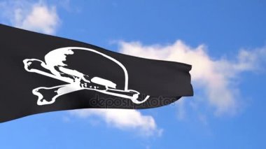 Korsan bayrağı animasyon mavi gökyüzü arka plan üzerinde