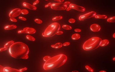 Koyu arkaplanda kırmızı kan hücrelerinin 3 boyutlu çizimi 