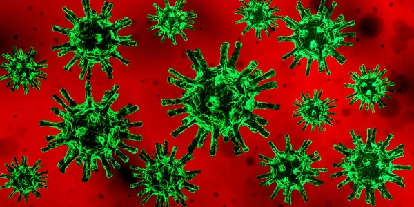 暗い背景にコロナウイルスの3Dレンダリングイラスト — ストック写真