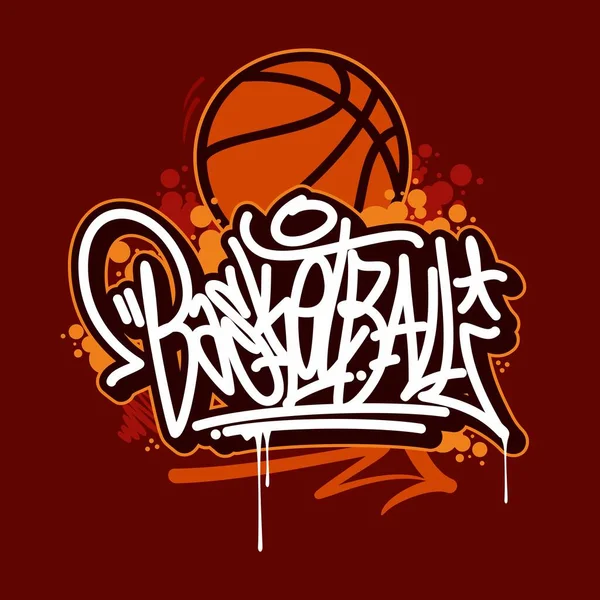Handgemaakte Graffiti stijl Woord Basketbal Vector Typografie Illustratie als Logotype, Badge en pictogram, Postkaart, Kaart, Uitnodiging, Flyer, Banner Template — Stockvector