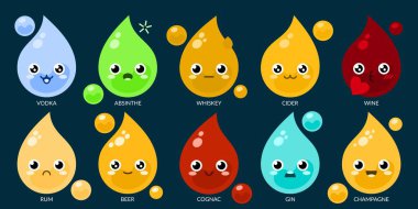 Alkolik İçkiler Vektör Düz Çizgi Film Çizimlerini Düşürdü