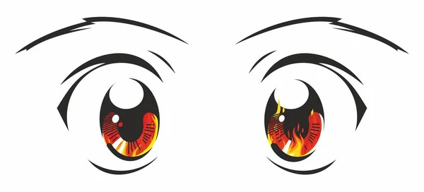 Abstrato bonito anime menina fogo vermelho olhos — Vetor de Stock