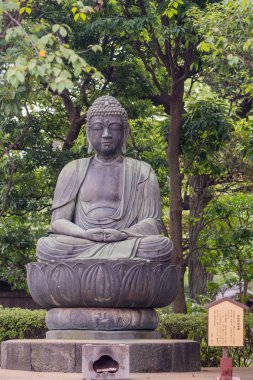 Buda heykeli Senso-ji Budist tapınağı'nda meditasyon.