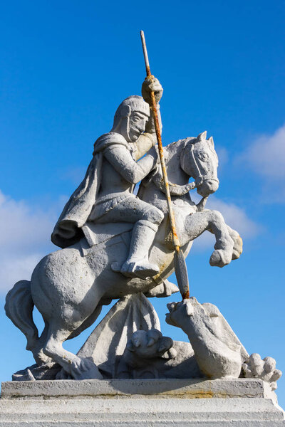 Statue of Saint George and the Dragon on Orkneys, Scotland.