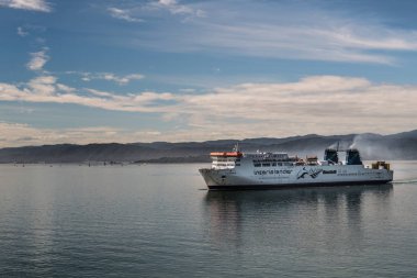Interislander Ferry arrives in Wellington Habour, New Zealand. clipart